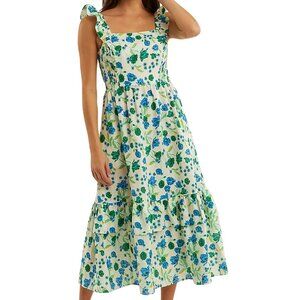 Draper James Womens Carrie Midi Dress Floral Multi 100% Linen Travel Vacation 2X